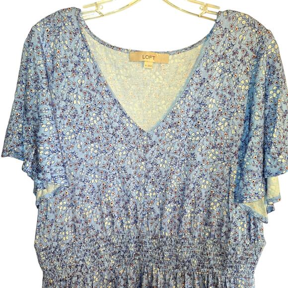 Loft XL Women's Blue Floral Short Sleeves Maxi BOHO Sun Dress Miss Size 16 18 - Picture 1 of 6